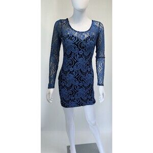 Charlotte Russe Dress Womens Black & Blue Lace Overlay Fitted Dress Size S Small